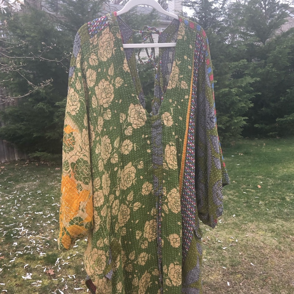 One of a kind!! -KB Moondance muu~vintage sari material, sewn in a Kantha style~